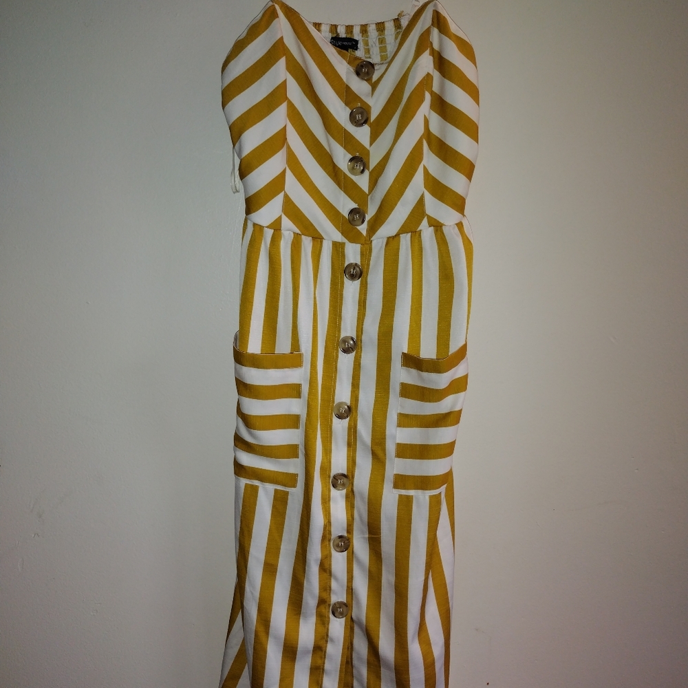 Gold and cream spaghetti strap dress